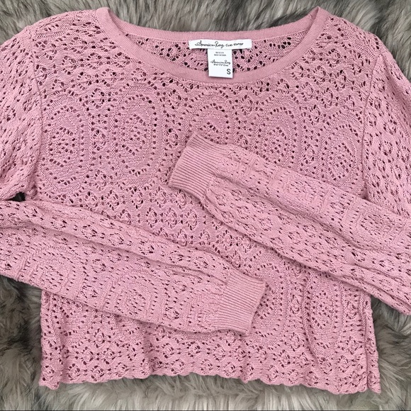 American Rag crop pink knit sweater - Picture 2 of 6